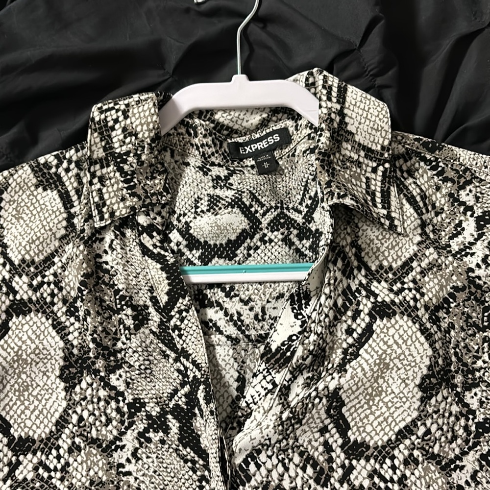 Express Snake Print Button-Down Shirt With Mid Sl… - image 2
